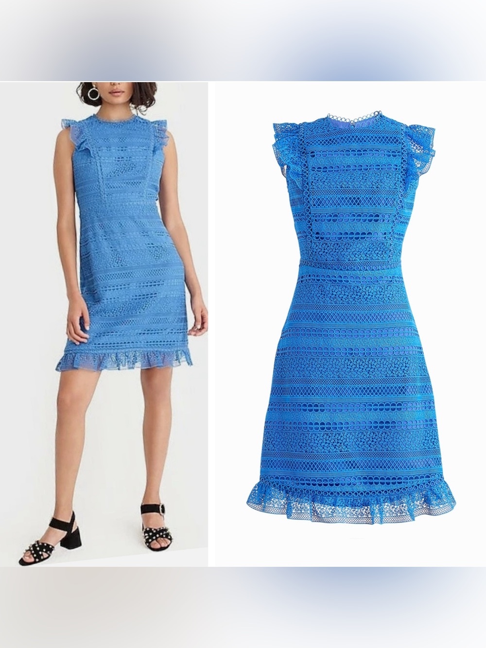 J Crew Blue Eyelet Lace Crochet Sheath Cap Sleeve Midi Dress Professional Career